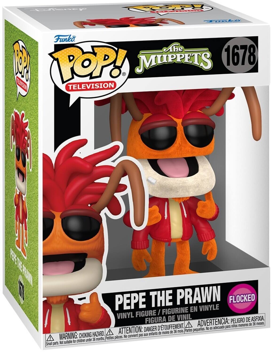 EenLy POPY AE Tiky Funko The - 1 LOP! MUPPETS 1678 EERSON TELEVISION YEE TEE PRANTYK fl PEPE THE PRAWN FLOCKED FIGURINE EN VINYLE FIGURE / VINYL DE VINIL ASFIXIA. FIGURA ADVERTENCIA: PELIGRO DE menores de 36 meses. TOUFFEMENT. adecuado para nios ATTENTION: DANGER D Partes pequeas. No es de menos de 36 mois. WARNING: CHOKING HAZARD. convient pas aux enfants Petites pieces. Ne children under 36 months, Not suitable for Small parts.