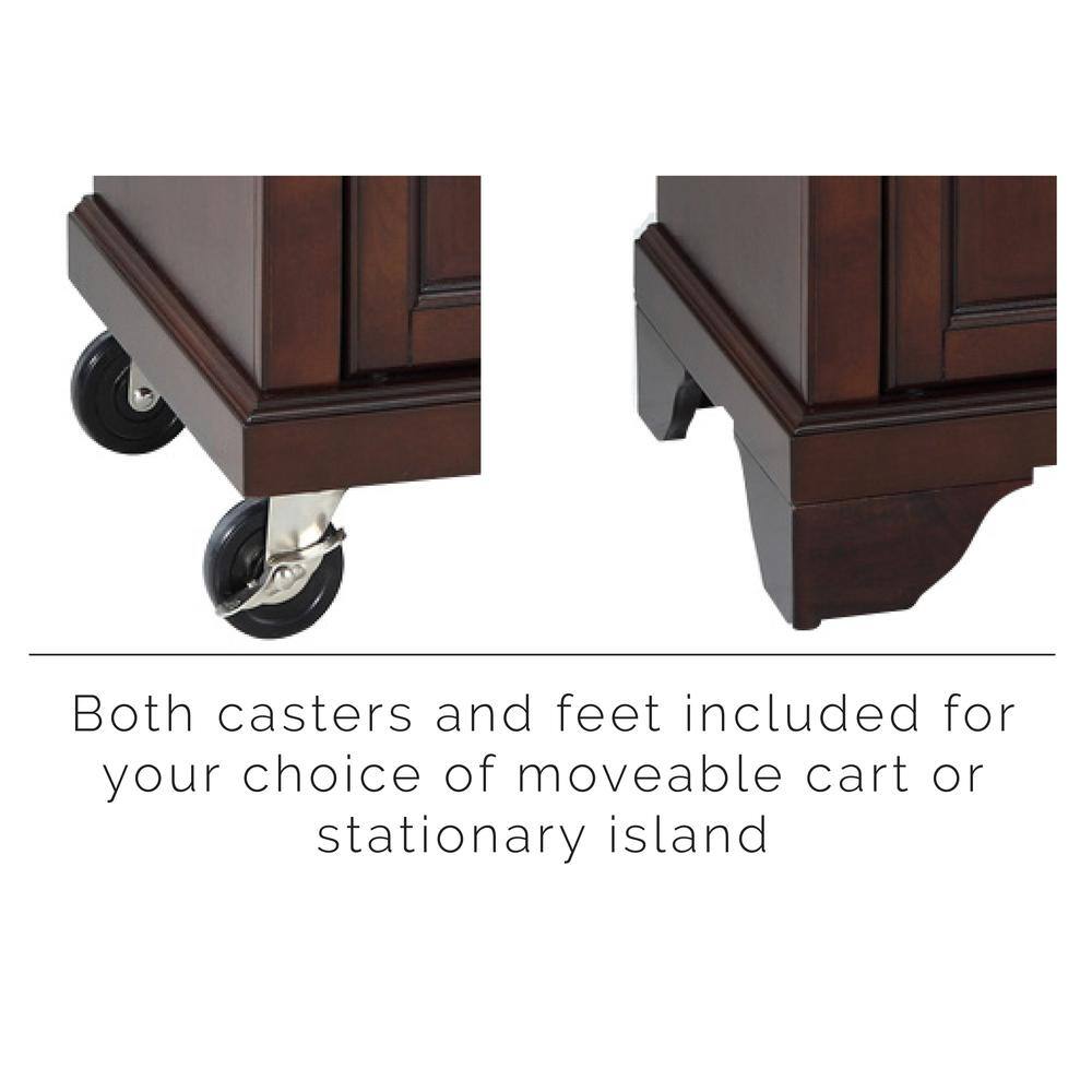 Both casters and feet included for your choice of moveable cart or stationary island