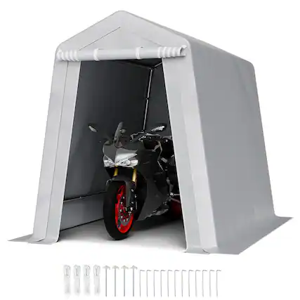 Front. VEVOR - Outdoor Storage Shed, 6 x 8 ft Portable Tent with Roll-up Door & Vents, Waterproof Canopy Shed Shelter, Heavy Duty Frame - Gray.