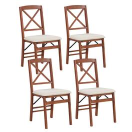 Gymax - 4 Set Kitchen Chairs w/ Rubber Wood Frame Upholstered Seat Hollowed Backrest - Walnut