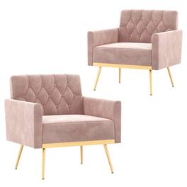 Gymax - 2PCS Modern Velvet Accent Chair w/ Button Tufted Back Golden Metal Legs Pink - Pink
