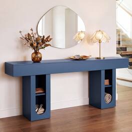 Whisen - 71-Inch Long Console Table with Built-in Power Outlet and Adjustable Shelves - Blue