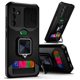 Kitcheniva - Multi Use Card Holder Protective Phone Case With Tempered Glass For Samsung S25 Plus S24 Plus - Black
