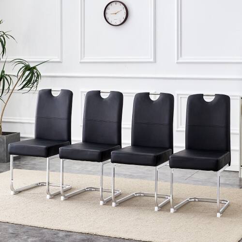 Left. GOODSILO - Set of 4 Ergonomic Dining Chairs with Thickened Cushions and Built-in Spring Support - Black.