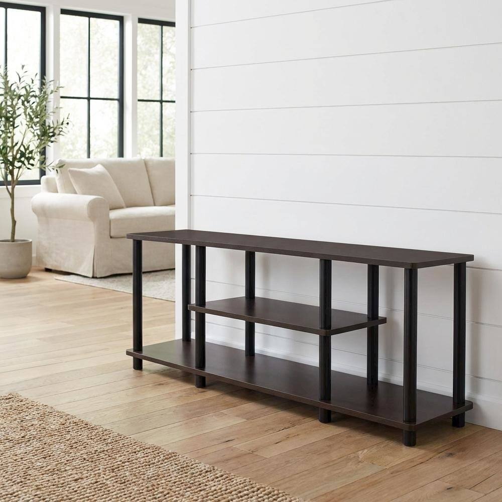Alt View 1. FurniFact - Dark Brown/Black 3-Tier TV Stand with Composite Wood and Plastic Poles - Brown Black.