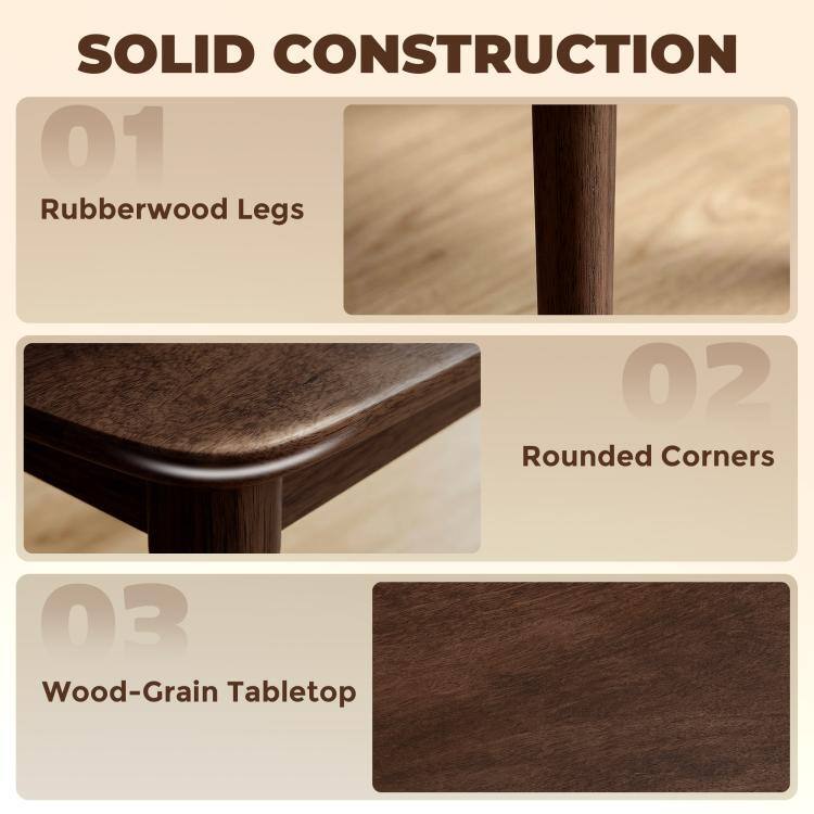 SOLID CONSTRUCTION

01 Rubberwood Legs

02 Rounded Corners

03 Wood-Grain Tabletop
