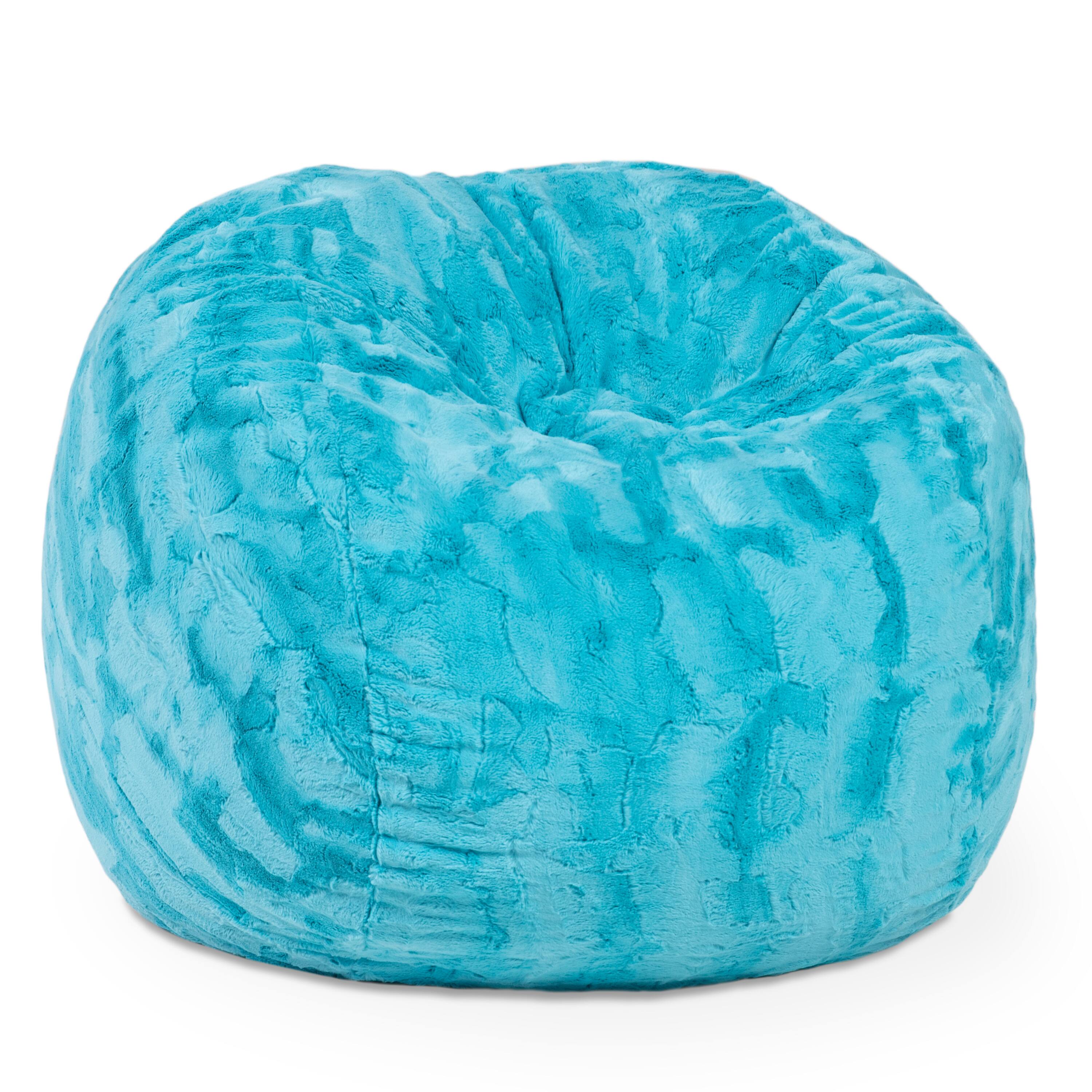 Angle. Jaxx - Jaxx Saxx 3 Foot Bean Bag Chair - Faux Fur - Fun Colors, Maui Turquoise - Faux Fur - Maui Turquoise.