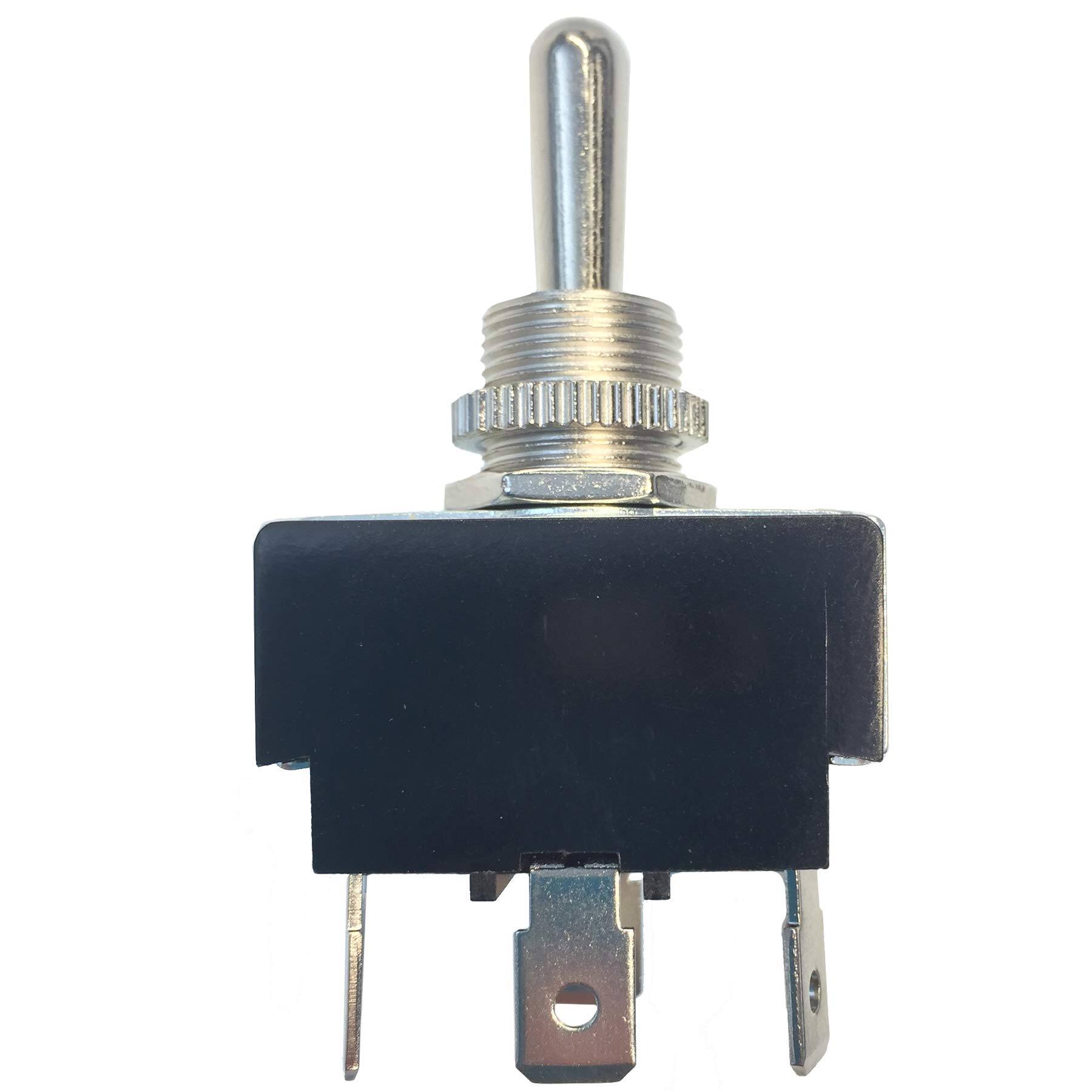 Front. Amber Sporting Goods - Gardner Bender GSW-126 Electrical Toggle Switch, DPDT, ON-OFF-ON 10 A/125V AC, O Ring Terminal - Silver.