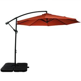 Sunnydaze - 10' Offset Patio Umbrella with Square Base Plate Set - Burnt Orange