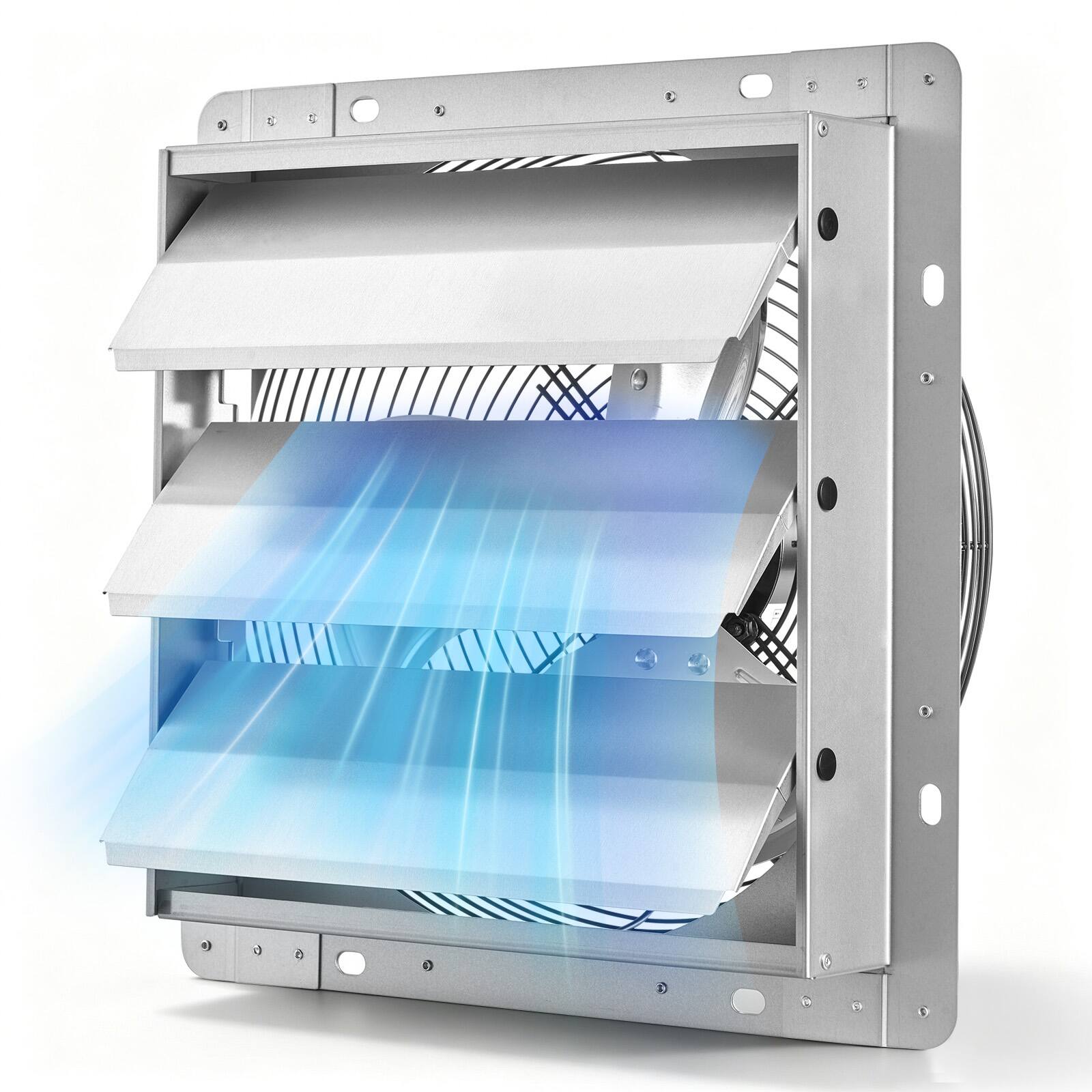 Front. VEVOR - 12 Inch Shutter Exhaust Fan Wall Mounted 1347 CFM Automatic Louvers, Sturdy Steel Housing, Low Noise, AC Motor - Silver.