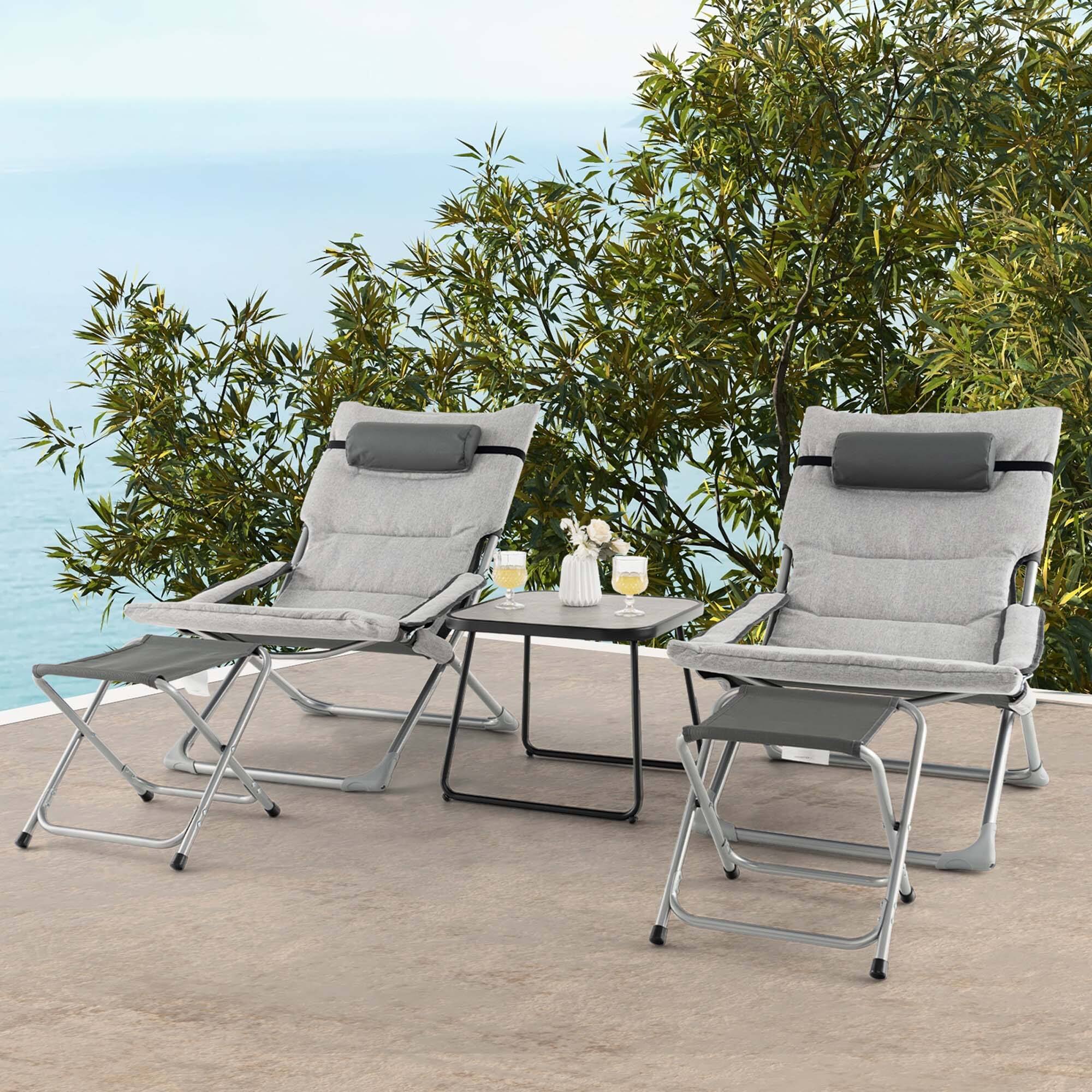 Alt View 4. Costway - Costway 5pcs Patio Folding Sling Chair Set Ottoman Table Portable Headrest Outdoor Beach - Grey.