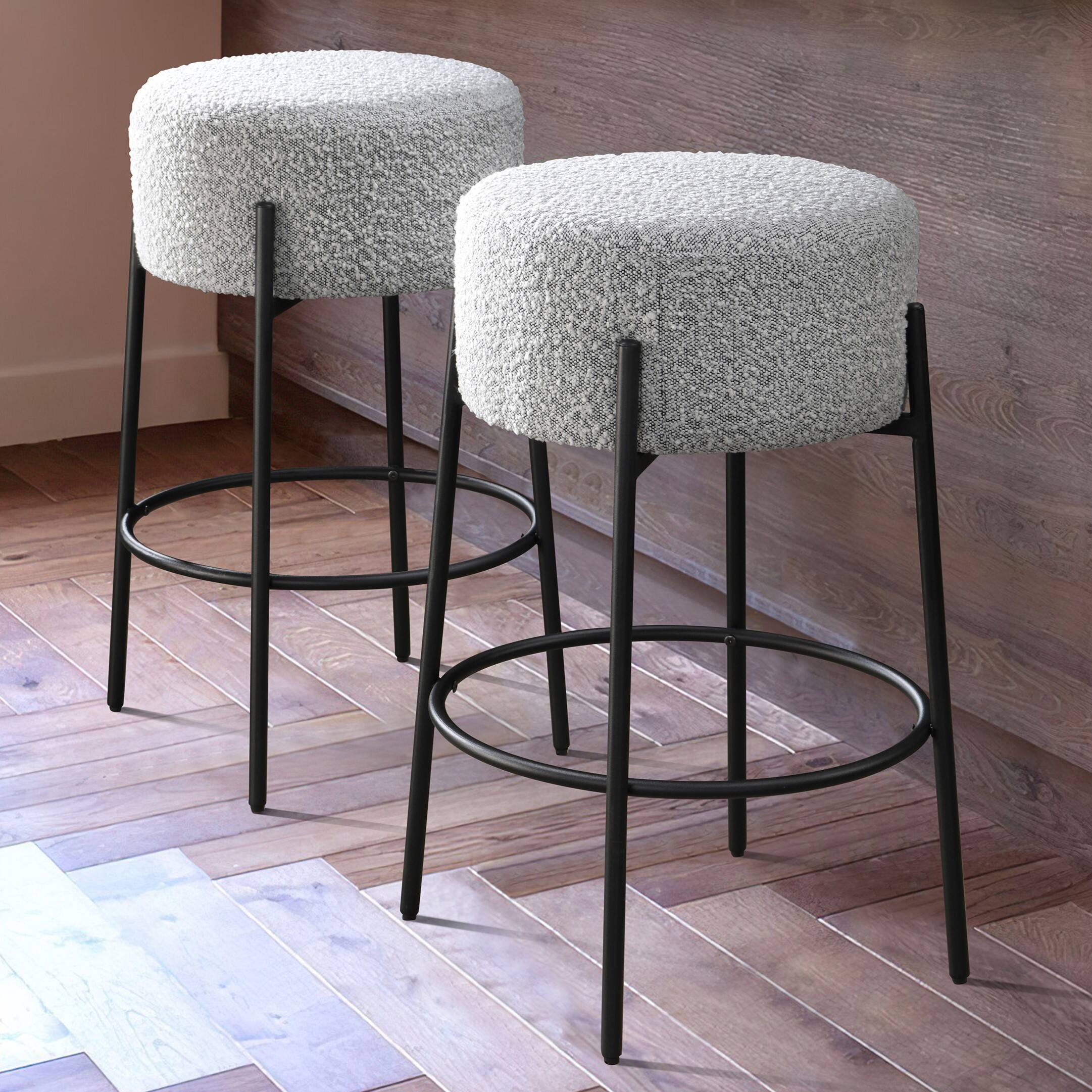 Angle. LuXeo - Danica 29" Barstool Black Steel Legs with Gray Fabric Upholstered Seat (Set of 2) - Black/ Gray.