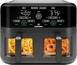 Chefman - Dual Basket Digital Air Fryer w/ Easy View Windows, 2 Independent 3 Qt Baskets - Black