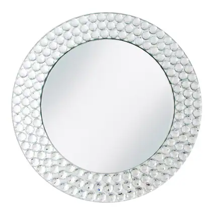 Front. American Atelier - Mirror Charger Plate 13"D with Round Triple Beads - Clear.