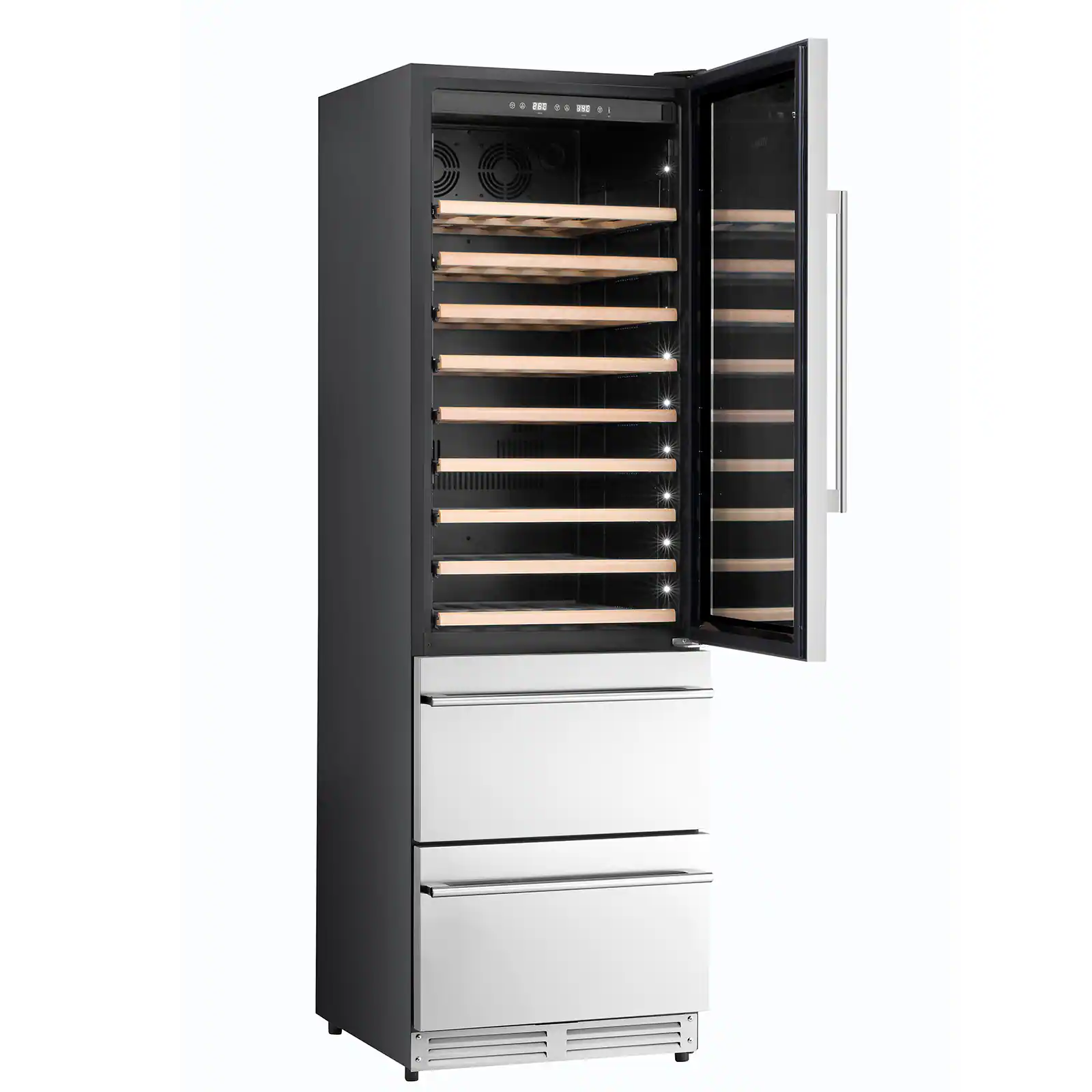 Angle. Kucht - 24 in. Dual Zone 108-Wine Bottles and 100-Cans Beverage & Wine Cooler in Stainless Steel - Stainless Steel.