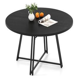 Pefilos - 47" Round Dining Table,Cross Base 8 Metal Legs,Adjustable Pads - Black