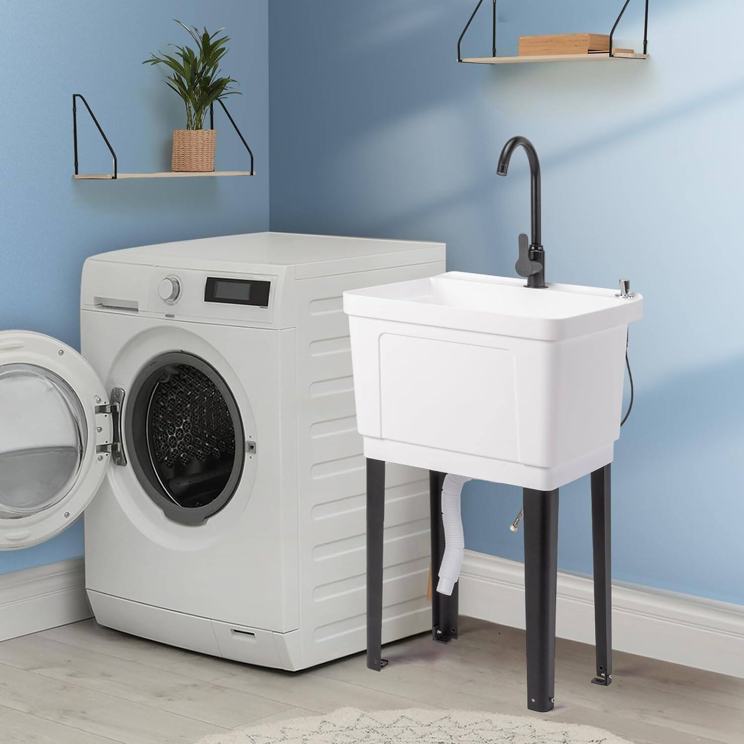 Alt View 2. Winado - Freestanding Plastic Utility Sink Laundry Tub with Stainless Steel Hot & Cold Faucet, Soap Dispenser for Home Warehouses - White.