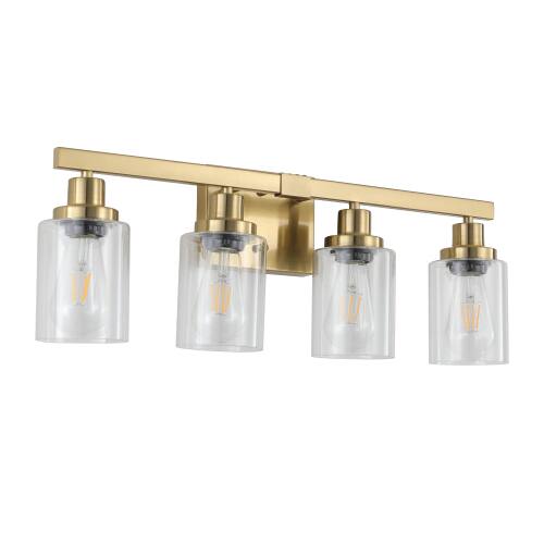 Alt View 4. LUCKY ONE - 24in Wall Mount Vanity Light, 4-Light Gold Iron Sconce with Clear Glass Shades for Bathroom - Gold.