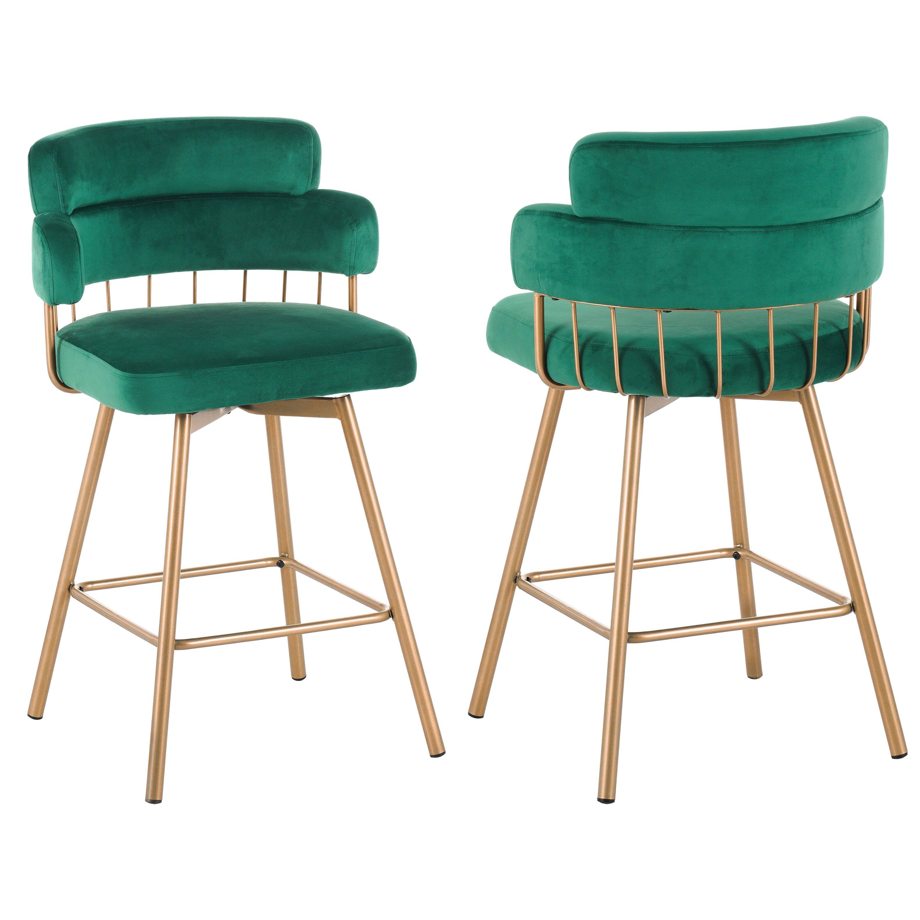 Alt View 5. APRILSOUL - 26 Counter Height Bar Stools Set of 2 180 Swivel Upholstered Backs Metal Legs Kitchen Island Green - Green.
