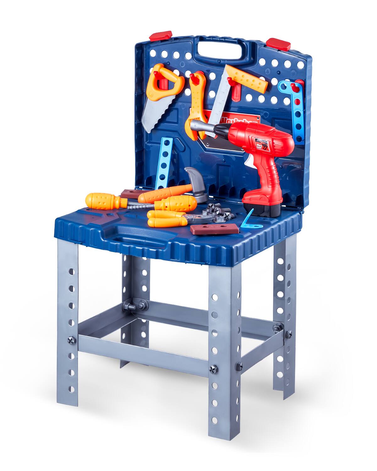 Front. VEVOR - Kids Workbench, 56 pcs, Kids Tool Bench with Realistic Tools and Electric Drill.