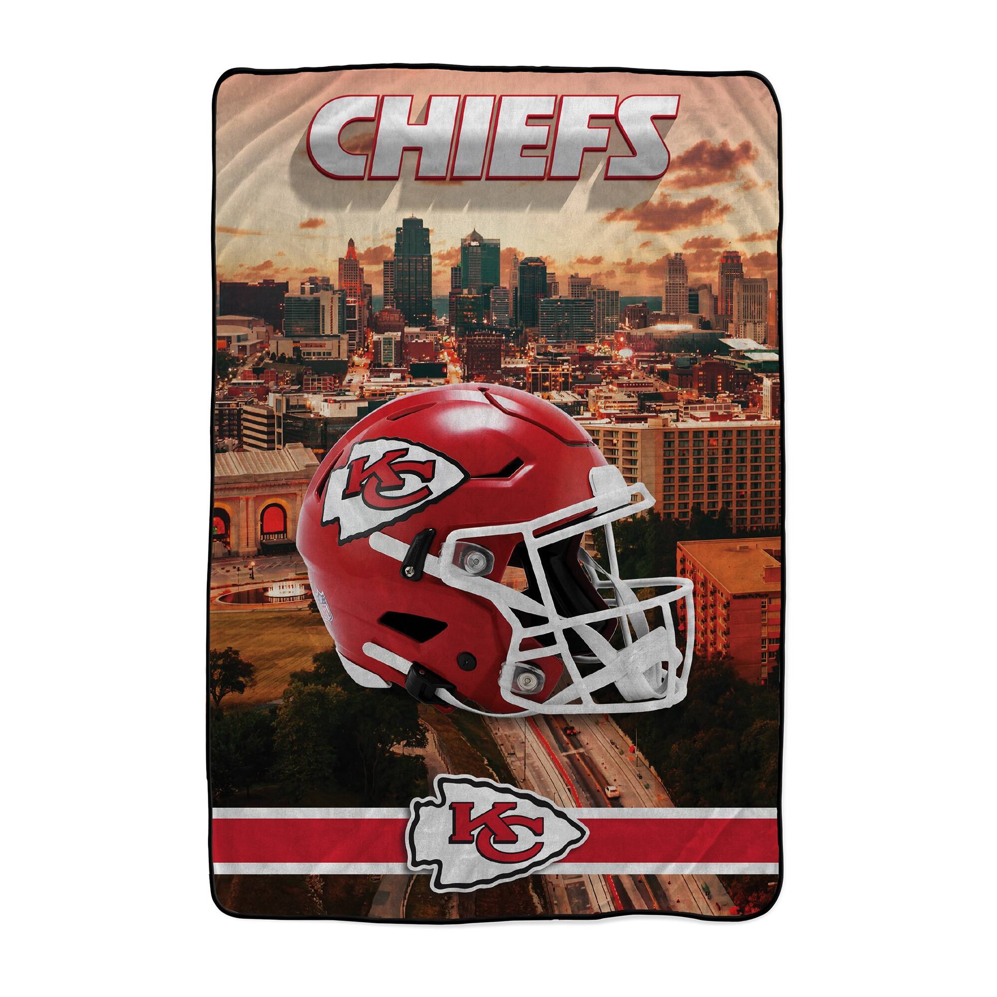 Front. Pegasus - Kansas City Chiefs 66" x 95" Oversized Skyline Series Helmet Ultra Cozy Blanket - Multicolor.
