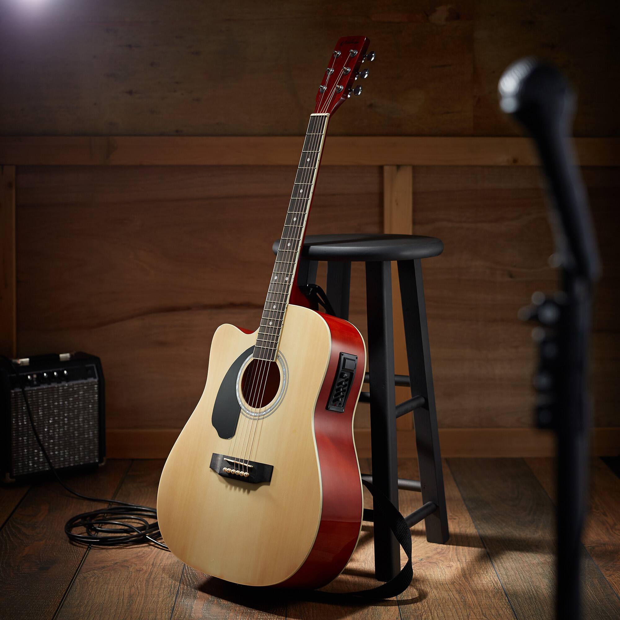 Alt View 6. Ashthorpe - 41-in Left-Hand Dreadnought Cutaway Acoustic-Electric Guitar Bundle - Natural.