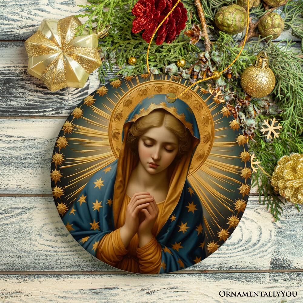 Back. OrnamentallyYou - Praying Virgin Mary Ceramic Ornament Religious Painting Christmas Decoration Souvenir - Multi-colored.