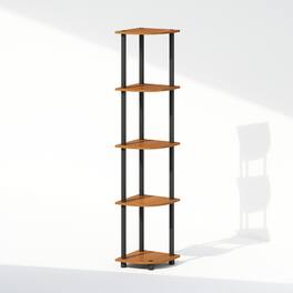 Furinno - Turn-N-Tube 5 Tier Multipurpose Corner Display Rack Shelving Unit, Light Cherry/Black - Light Cherry/Black