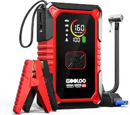 GOOLOO - A5 12V Jump Starter, 4000A (All Gas/10.0L Diesel), with 160PSI Auto-Off Air Compressor & 45W Power Bank