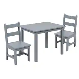 Alamont Home - Kids Solid Hardwood Table and Chair Set for Playroom, Bedroom, Kitchen - 3 Piece Set - Gray