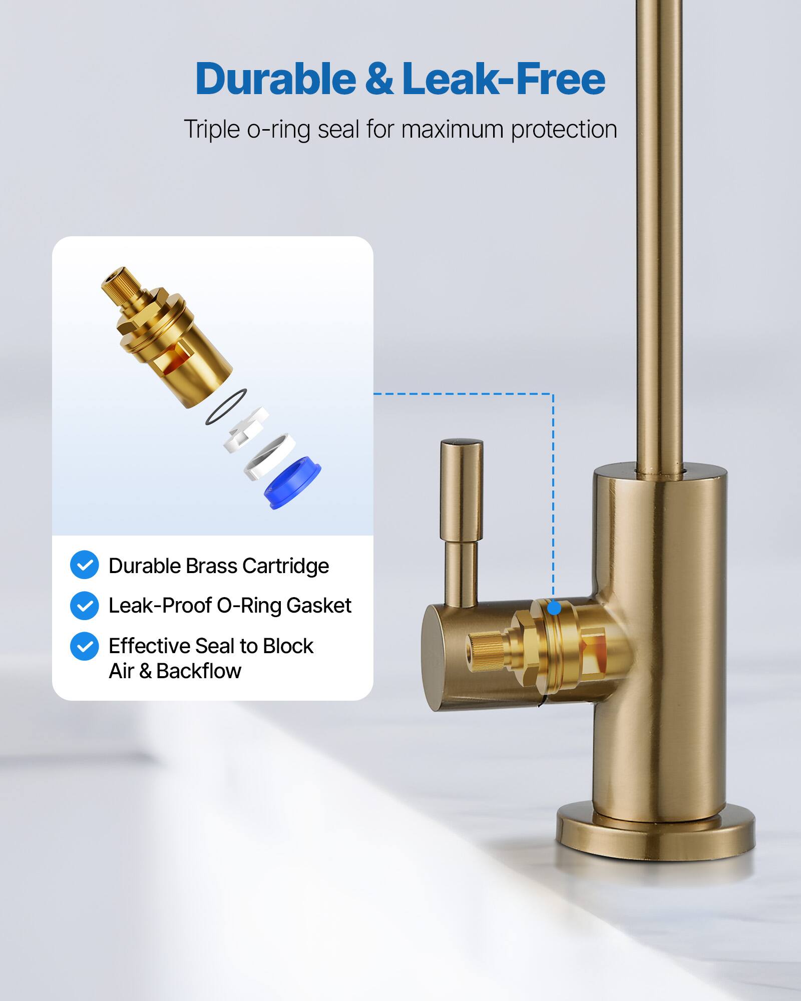 Durable & Leak-Free  
Triple o-ring seal for maximum protection  

- Durable Brass Cartridge  
- Leak-Proof O-Ring Gasket  
- Effective Seal to Block Air & Backflow