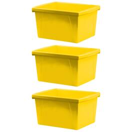 Storex - 4 Gallon Classroom Storage Bin, Yellow, Pack of 3
