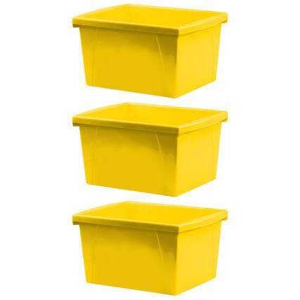 Front. Storex - Storex 4 Gallon Classroom Storage Bin, Yellow, Pack of 3.