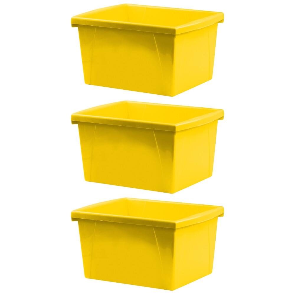 Front. Storex - Storex 4 Gallon Classroom Storage Bin, Yellow, Pack of 3.