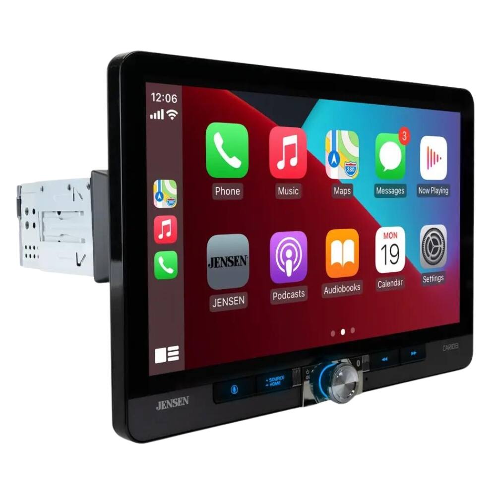 12:06  
3 A 280 A  
Phone Music Maps Messages Now Playing  
JENSEN JENSEN  
MON 19  
Calendar Audiobooks Podcasts Settings  
CAROB  
SOURCE HOME