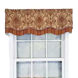 RLF Home - Chenille Fabric with Damask Motive Paisley Dream Glory Valance 3" Rod Pocket 50" x 16" Gold/Bronze - Gold bronze