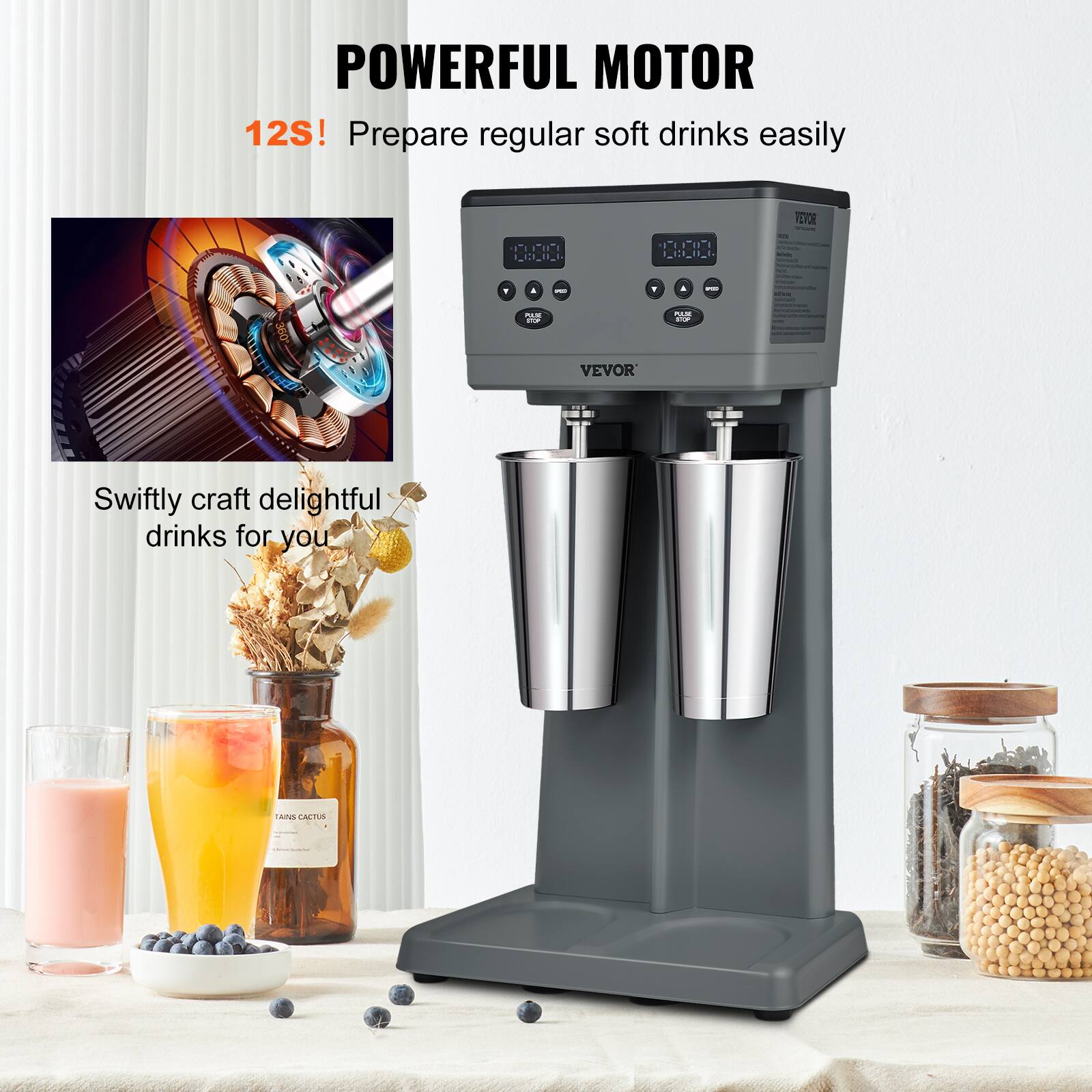 POWERFUL MOTOR  
12S! Prepare regular soft drinks easily  

VEXOR  
TOM  
_H_U_C  
wein  
COO  
-  
FULM DV  
PUS STOP  
VEVOR  
Swiftly craft delightful drinks for you  
TANS CACTUS
