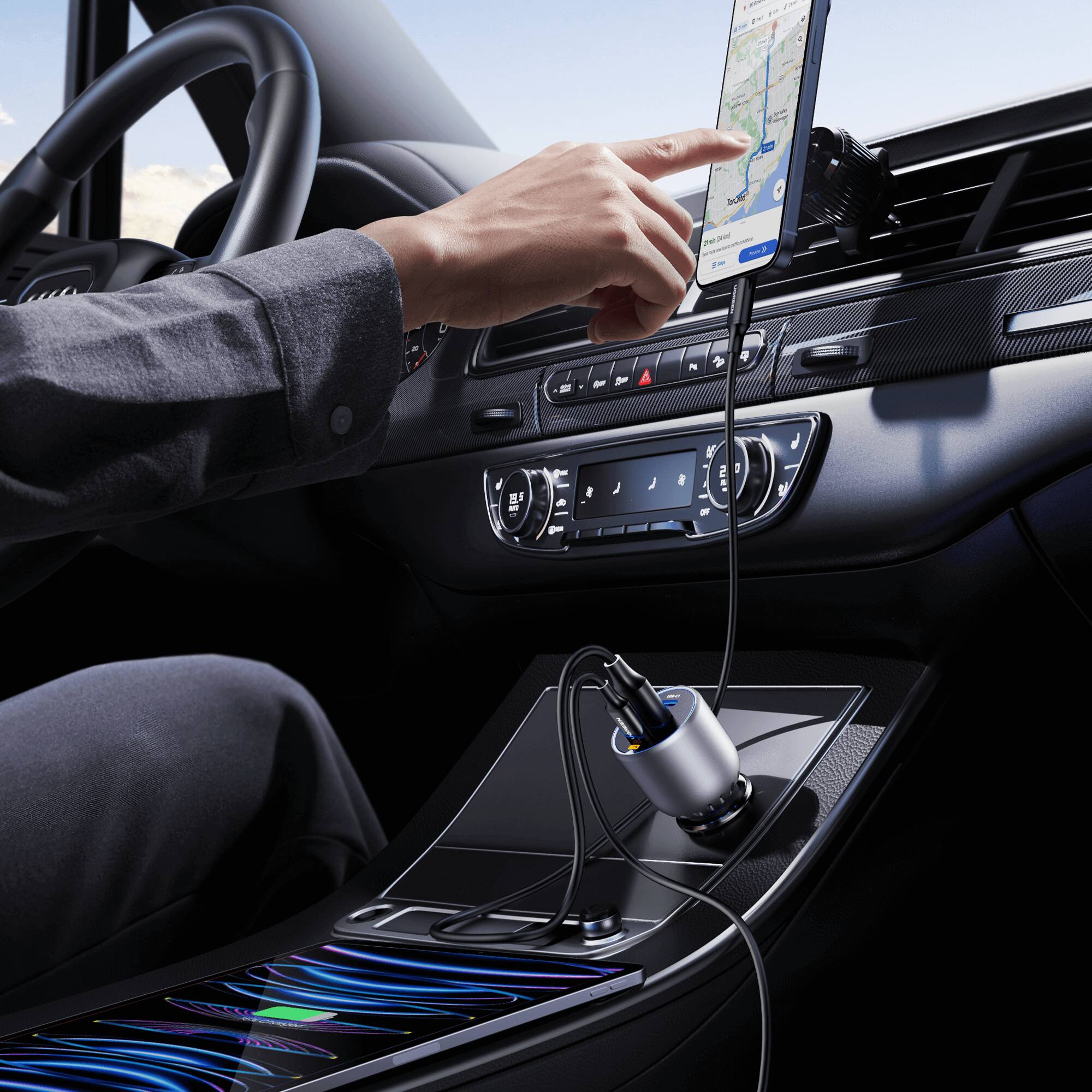 Alt View 1. UGREEN - 130W USB-C Car Charger Set, Fast Car Charger Adapter for MacBook Pro/Air, iPads, iPhones - Black.