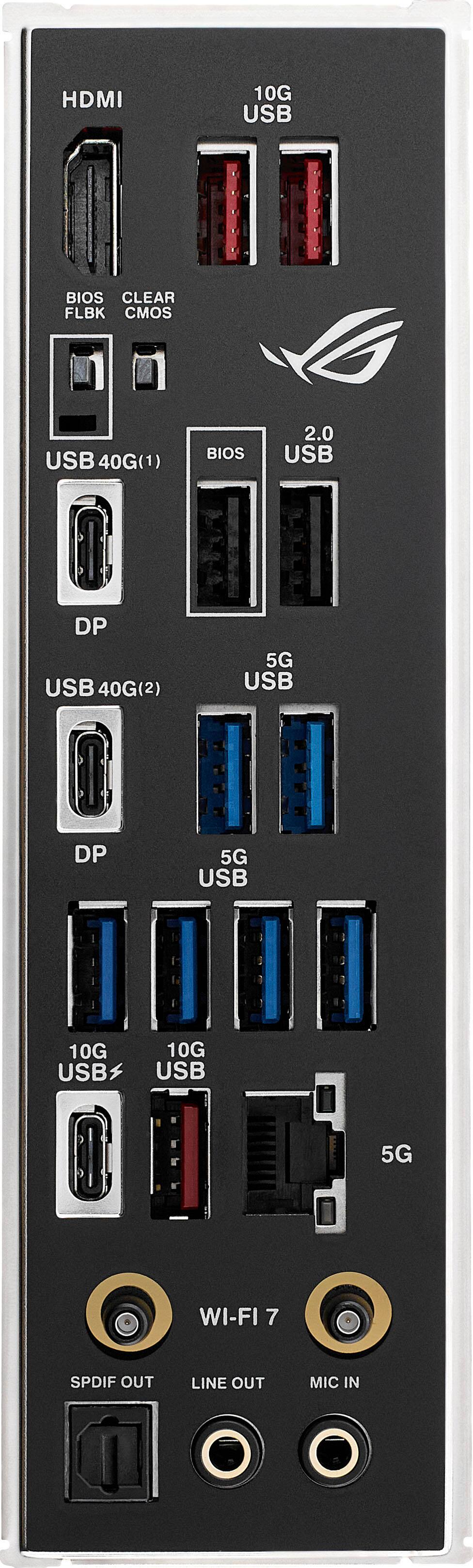 HDMI  
10G USB  
BIOS CLEAR CMOS  
USB 40G(1) DP  
BIOS  
2.0 USB  
USB 40G(2) DP  
5G USB  
10G USB  
10G USB  
5G USB  
WI-FI 7  
SPDIF OUT  
LINE OUT  
MIC IN