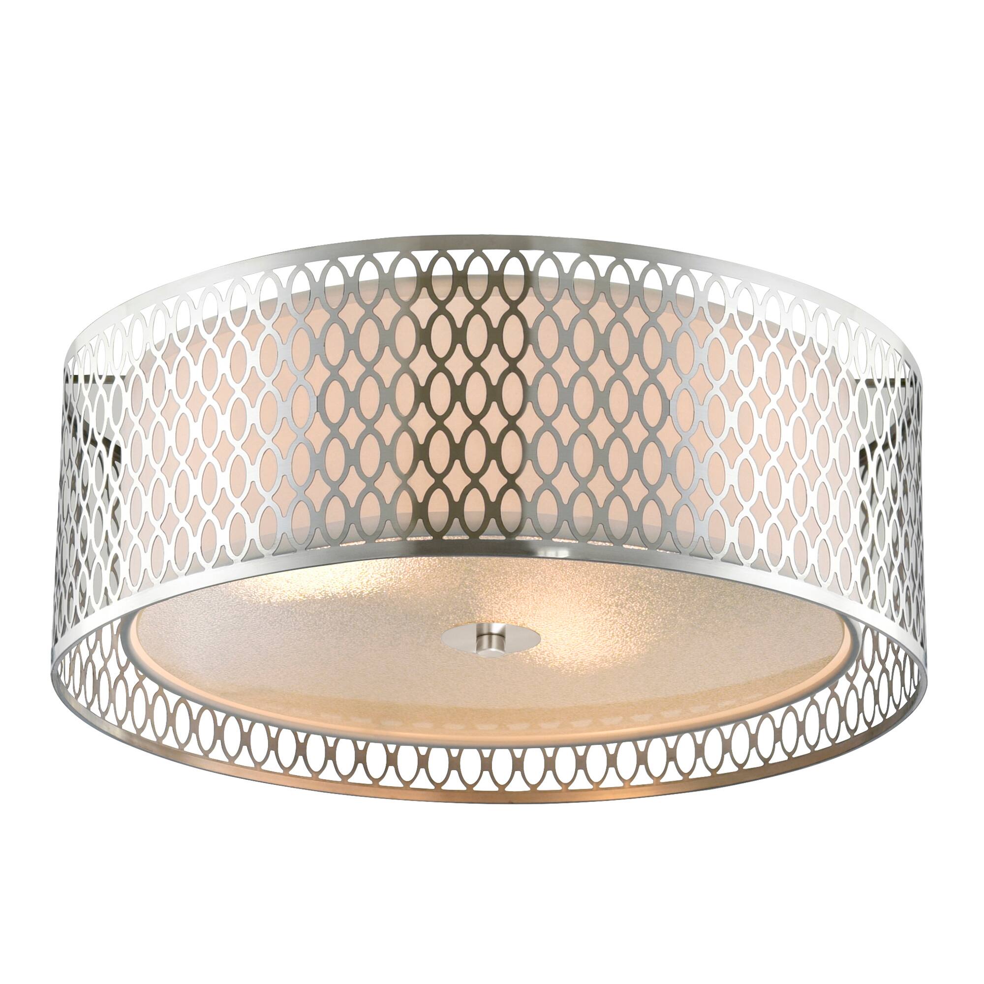 Angle. CWI Lighting - Mikayla 3 Light Drum Shade Flush Mount With Satin Nickel Finish - Satin Nickel.