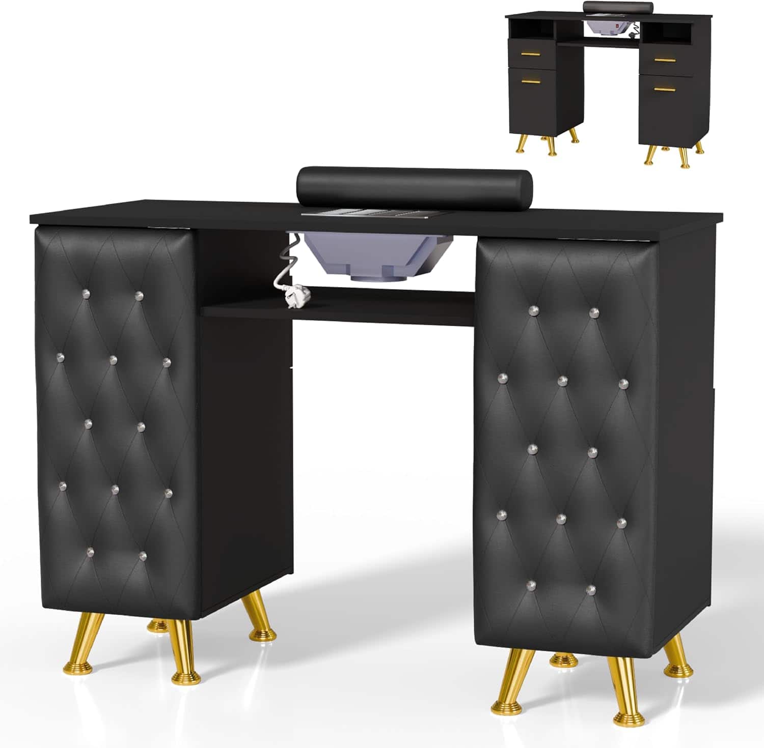 Winado - Manicure Table with Dust Collector, Nail Desk for Nail Tech, Nail Station with Storage for Makeup & Beauty & Spa & Salon - Black