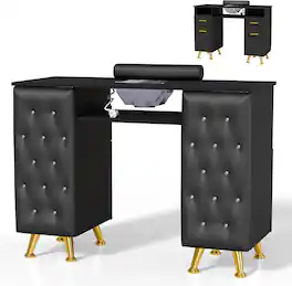 Winado - Manicure Table with Dust Collector, Nail Desk for Nail Tech, Nail Station with Storage for Makeup & Beauty & Spa & Salon - Black