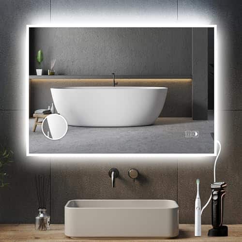 Earthley Blooms - Led Mirror For Bathroom Lighted Mirrors Backlit With Anti-fog Memory Function Temperature Dimmable Horizo - Silver-rectangular-32"L x 24"W