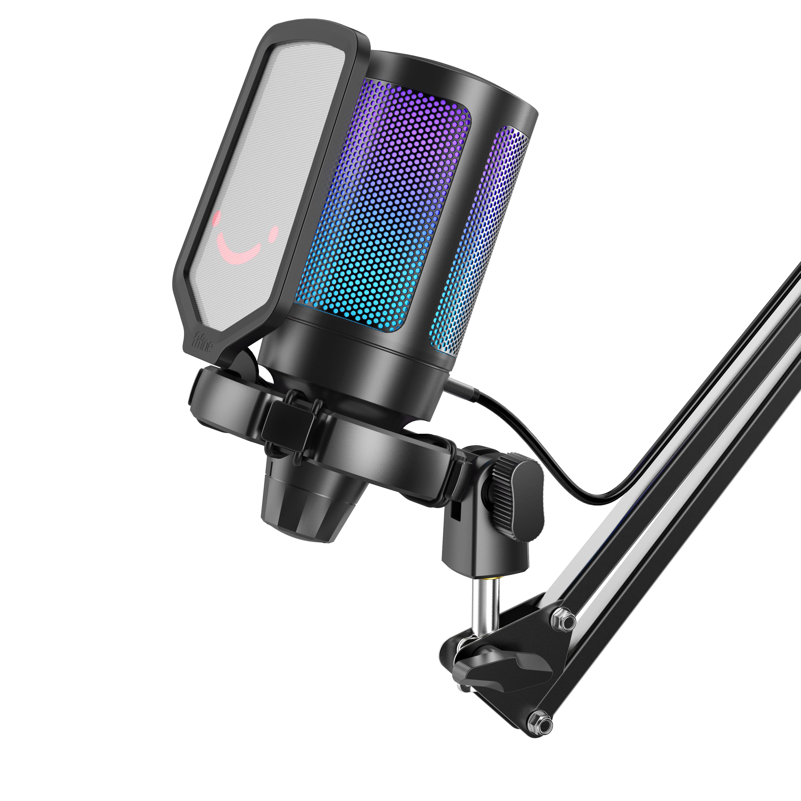 Alt View 9. FIFINE - Gaming Microphone and Stand Bundle - USB Cardioid Condenser with RGB - Black.