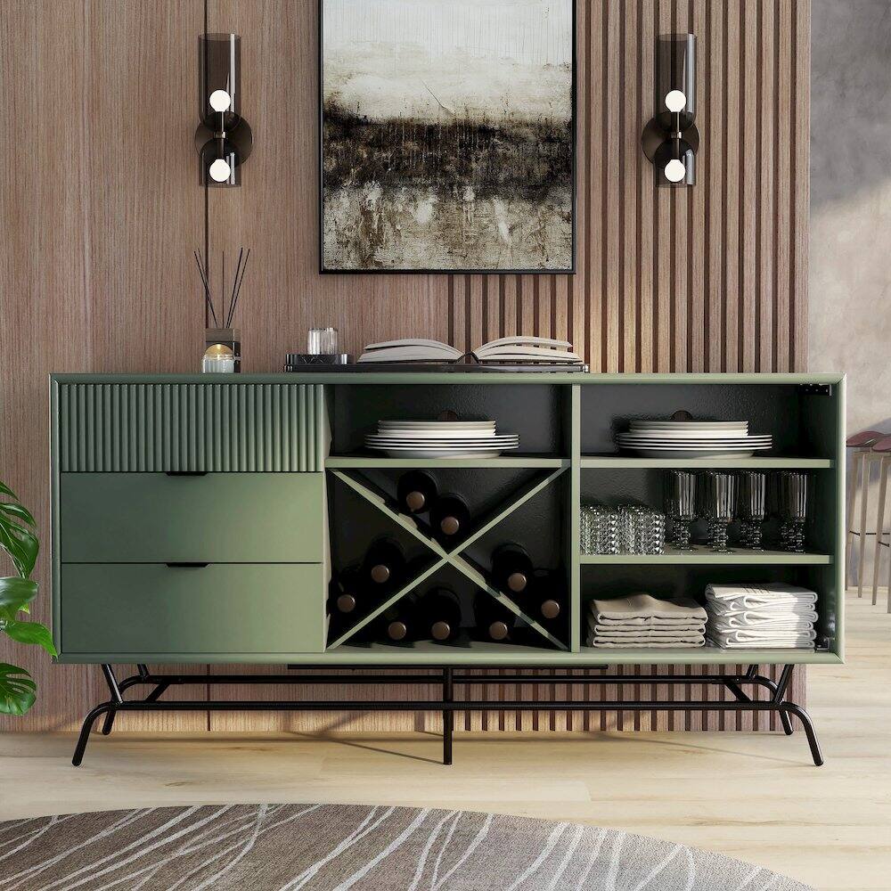 Alt View 3. Furniture of America - Yaztra Sage Green TV Stand with 3-Drawers and 4-Shelves - Green.