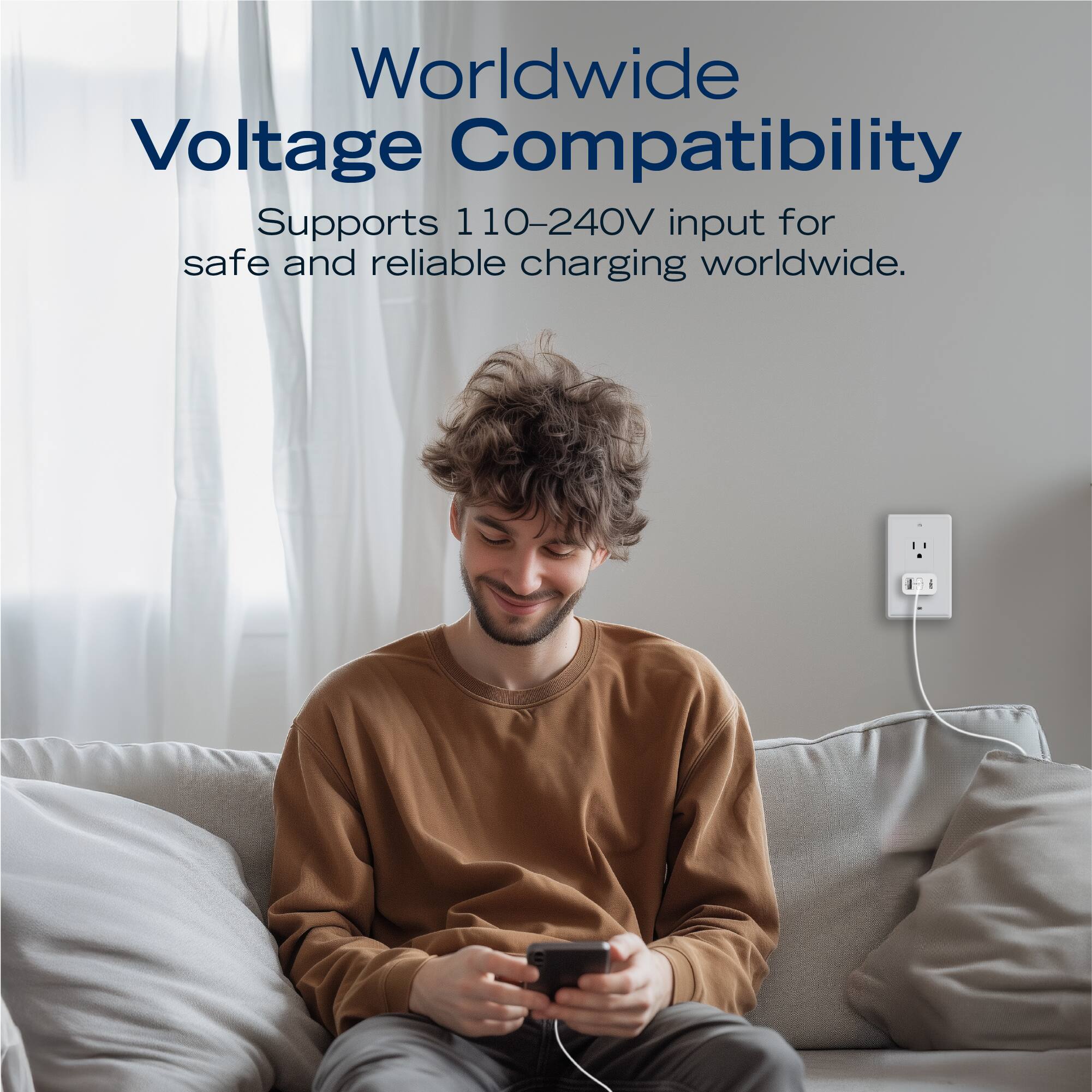 Worldwide Voltage Compatibility  
Supports 110-240V input for safe and reliable charging worldwide.