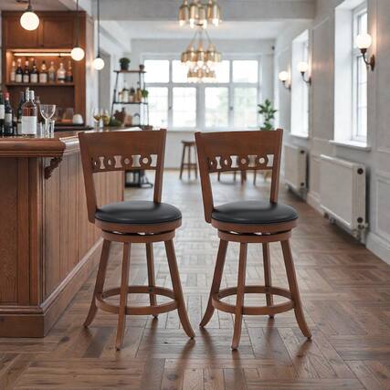 Front. Hivvago - Set of 2 Rubber Wood Swivel Bar Stools - 24.5 inches - Brown.