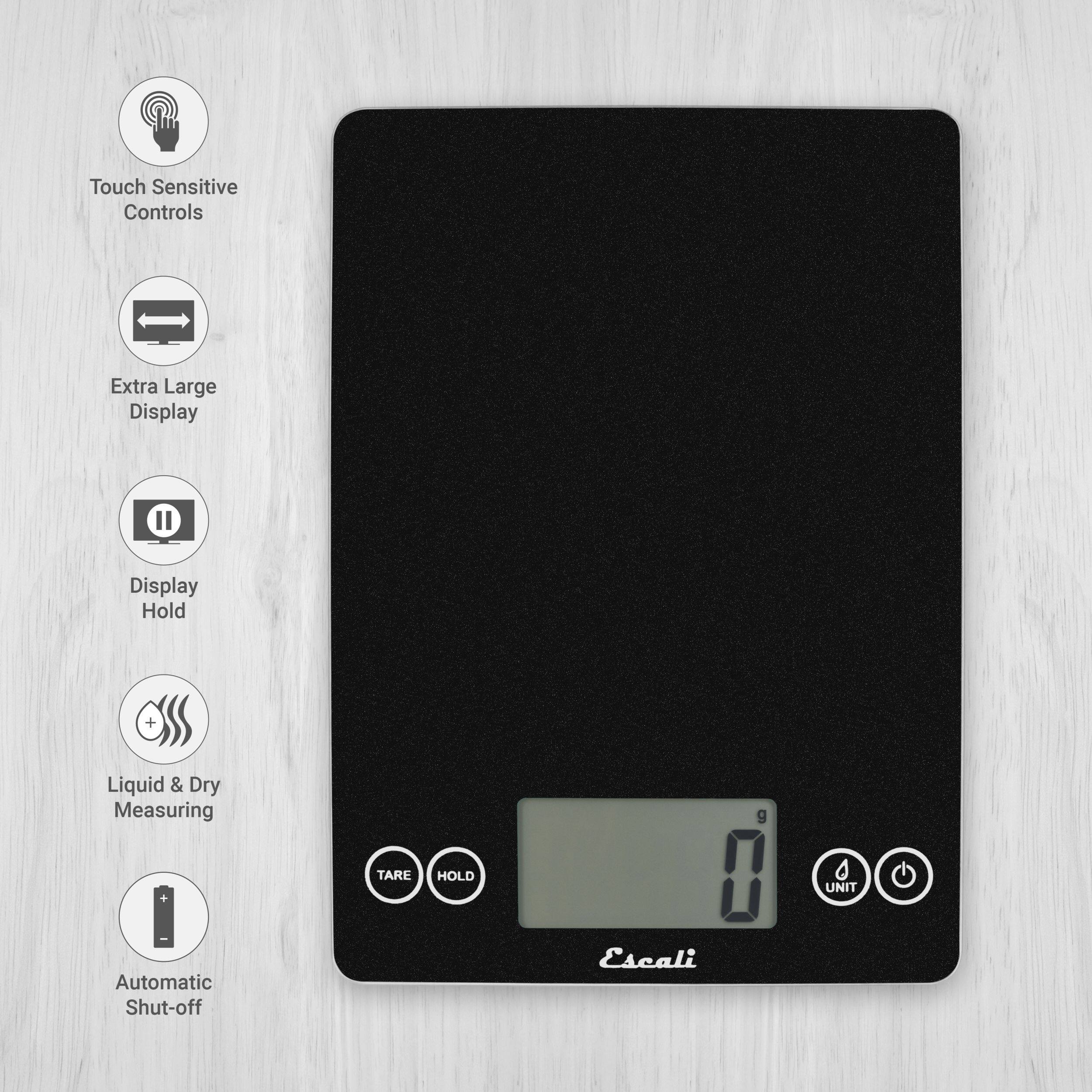 Touch Sensitive Controls, Extra Large Display, Display Hold, Liquid & Dry Measuring, Automatic Shut-off, TARE HOLD 0 UNIT, Escali
