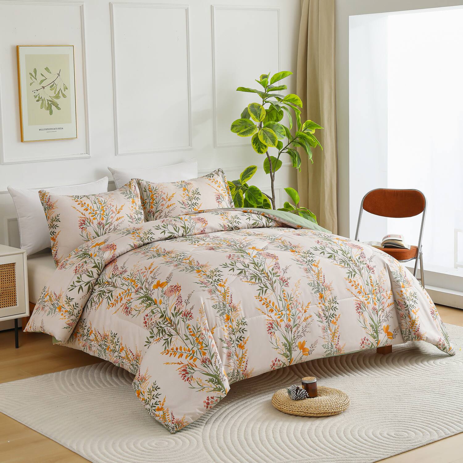 Back. Shatex - 3-Piece Tree-Print comforter Set Features A Natural Minimalist Design That's Smooth Comfortable And Breathable Creating - Yellow.