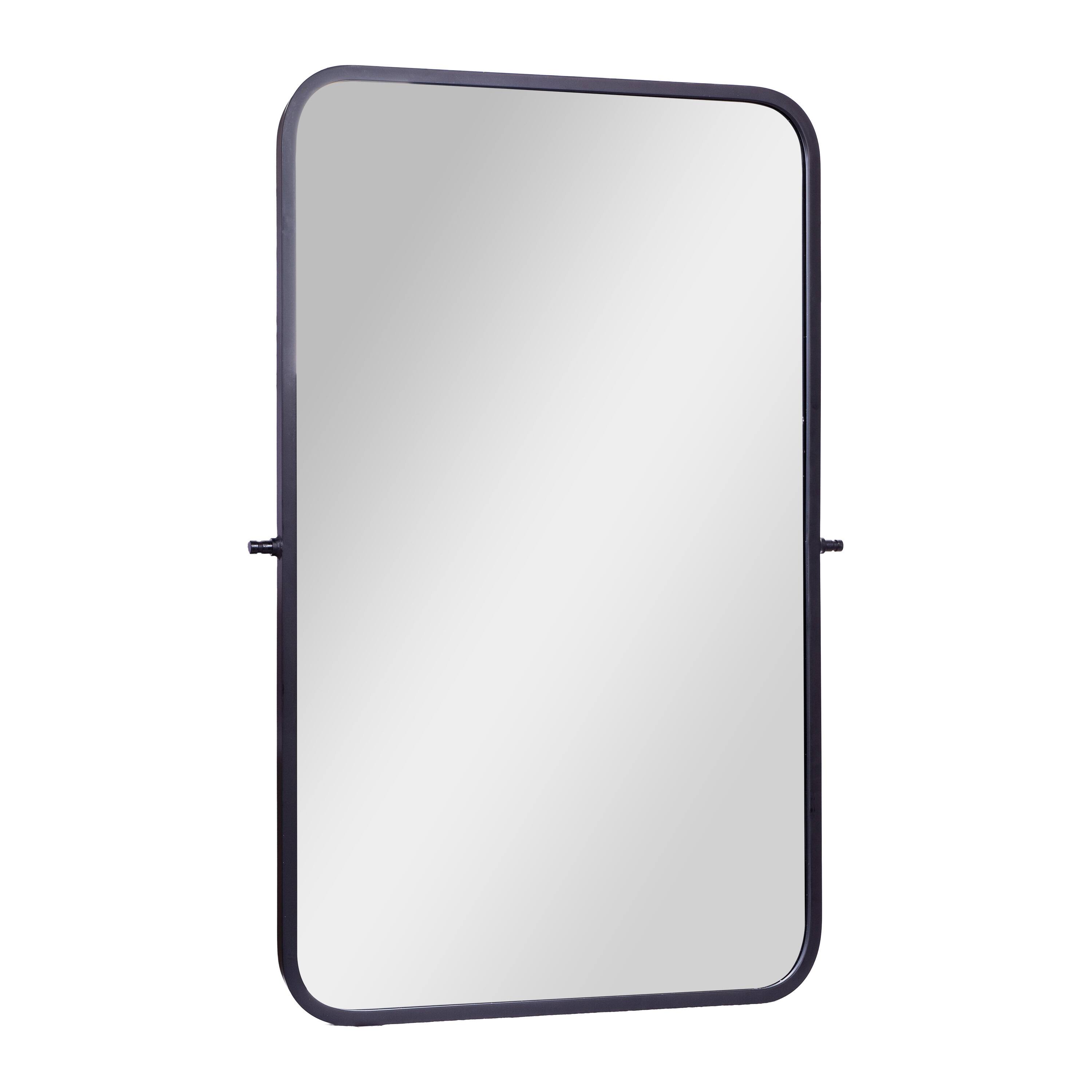 Alt View 1. Emma + Oliver - Mason Pivot Wall Mirror with Slim Frame and Silver Backed Glass for Clarity for Bathrooms - Black.